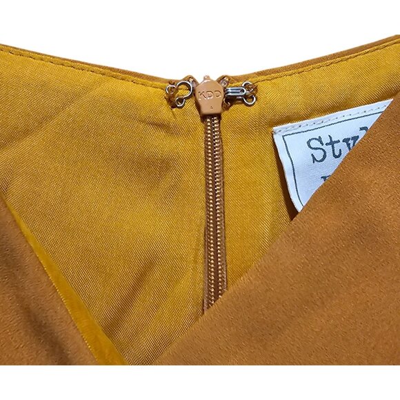 Womens Mustard Wrap-Front Romper With Adjustable Straps & Back Zipper By Style R - Picture 3 of 13